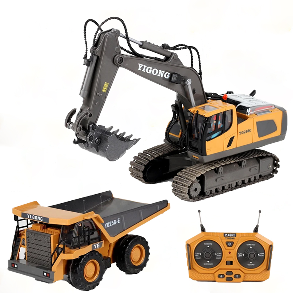 Heavy Equipment Games - Полноприводный радиоуправляемый экскаватор-бульдозер-самосвал из сплава, электрическая